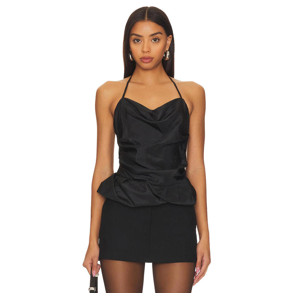 SIMKHAI Hailee Halter Top Ruched taffeta fabric Black  Size 10 NWT $325msrp